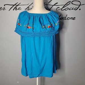 El Paso Designs Floral Embroidered Fiesta Blouse, XL